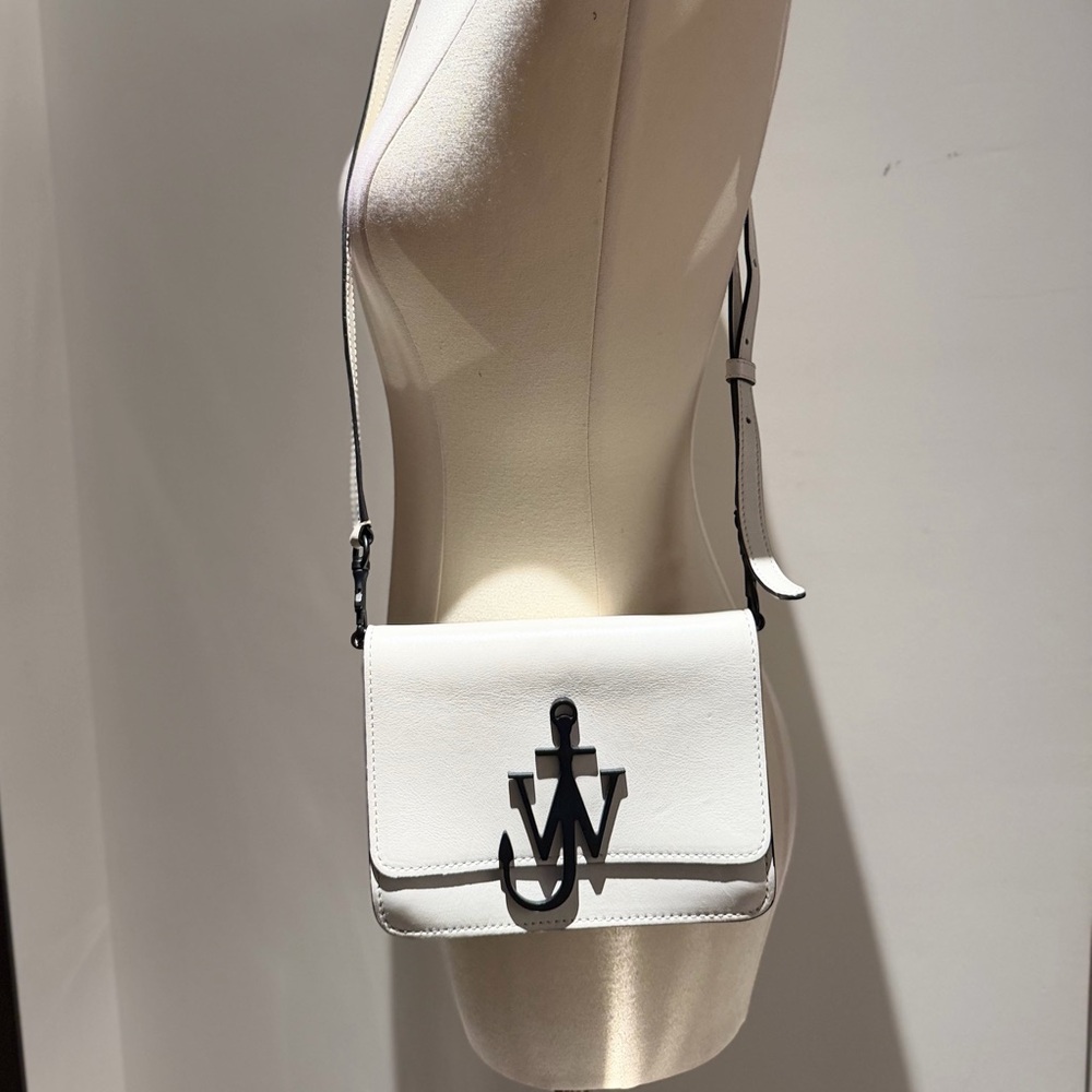 JW ANDERSON White Leather Crossbody with Black Logo